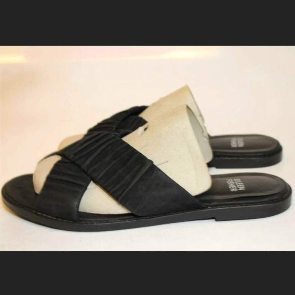 Eileen Fisher 8.5 Cross Strap Slides Sandals Flats Shoes - Picture 3 of 9